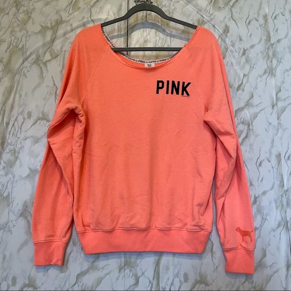 Victoria’s Secret PINK neon coral small sweater pullover v-neck long sleeve cozy - Picture 2 of 9